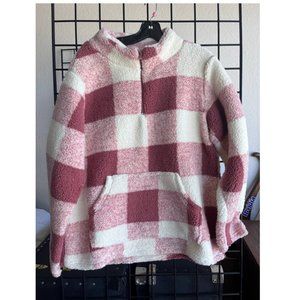 Red White Sweatshirt Women Size Medium Large Long Sleeve